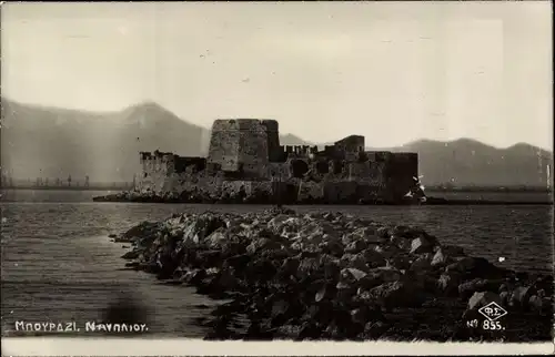 Foto Ak Bourtzi Nafplio Nauplia Griechenland, Burgruine im Meer