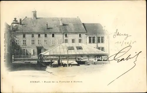 Ak Stenay Lothringen Meuse, Place de la Fontaine, Hopital