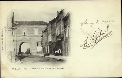 Ak Stenay Lothringen Meuse, Rue et Porte de Bourgogne, Mairie