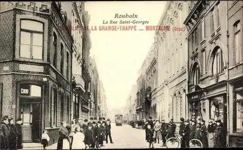 Ak Roubaix Nord, La Rue Saint Georges, Straßenbahn