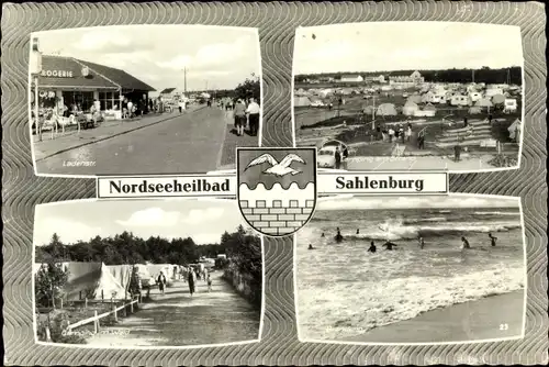 Ak Sahlenburg Cuxhaven in Niedersachsen, Wappen, Strand, Wellen, Campingplatz