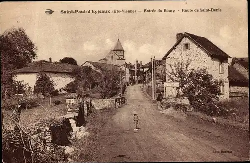 Ak Saint Paul d'Eyjeaux Haute Vienne, Entrée du Bourg, Route de Saint Denis