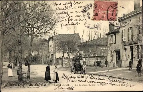 Ak Saint Junien Haute Vienne, Le Boulevard, pres la Poste, Kutsche