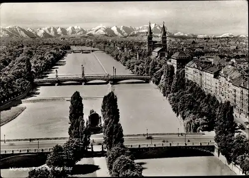 Ak München Bayern, Partie an der Isar, Fliegeraufnahme