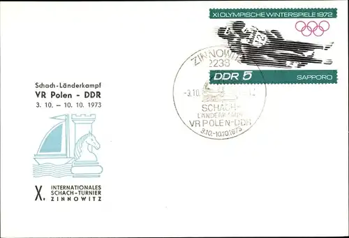 Ak Schach, Stempel: Schach-Länderkampf, VR Polen - DDR, 1973, X. Int. Schach-Turnier, Zinnowitz