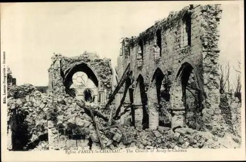 Ak Anizy le Château Aisne, L'Eglise detruite