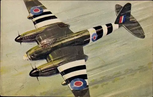 Künstler Ak Le Mosquito de la Royal Air Force, Britisches Kampfflugzeug