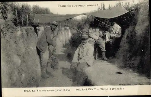 Ak La France reconquise 1917, Puis Aleine, Dans la tranchee