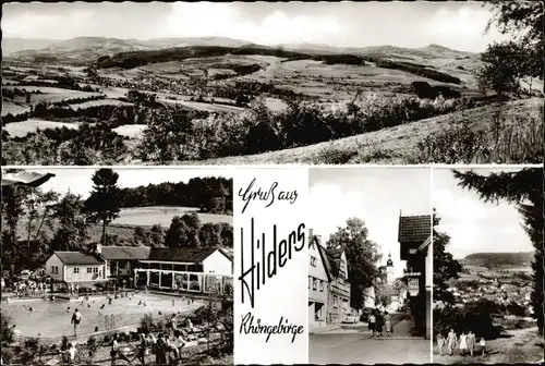 Ak Hilders in der Rhön, Panorama, Freibad, Straße, Ort