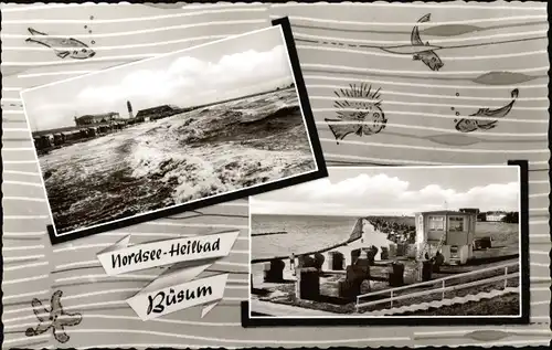 Ak Nordseebad Büsum, Beginn der Flut, Strand