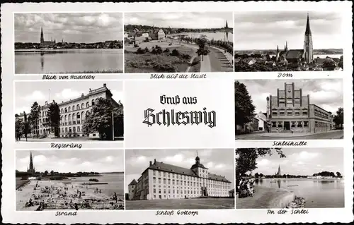 Ak Schleswig an der Schlei, Dom, Regierung, Schloss Gottorf, Strand, An der Schlei, Schleihalle