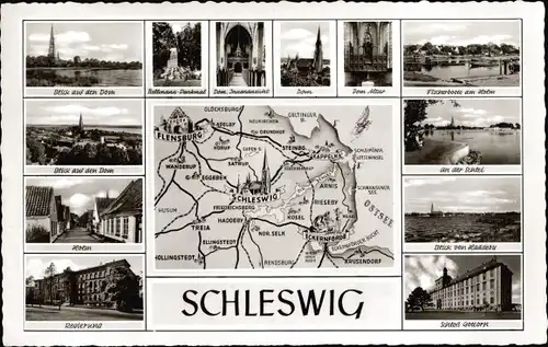 Ak Schleswig an der Schlei, Dom, Regierung, Schloss Gottorf, An der Schlei, Fischerboote am Hafen