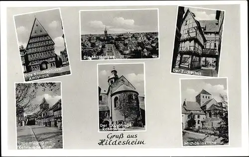 Ak Hildesheim in Niedersachsen, Knochenhaueramtshaus, Mittelallee, Zuckerhut, Michaeliskirche