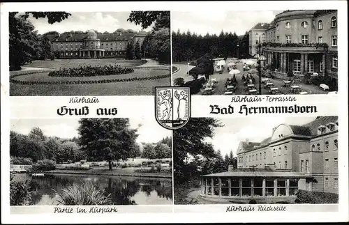 Ak Pömbsen Bad Driburg in Westfalen, Bad Hermannsborn, Kurhaus, Terrassen, Kurpark