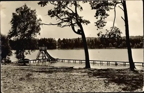 Ak Prieros Heidesee, Pionierlager M. I. Kalinin am Frauensee, Badestrand Lagerfreundschaft II