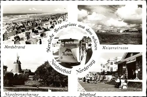 Ak Nordseebad Norderney Ostfriesland, Nordstrand, Napoleonschanze, Mühle, Kaiserstraße, Westbad