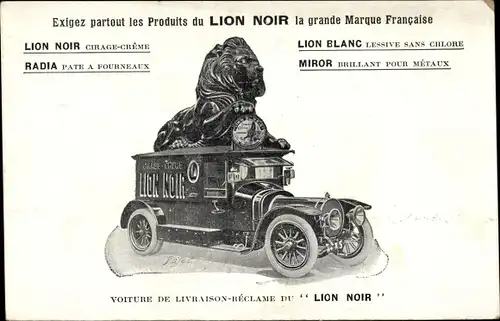 Ak Voiture de Livraison Reclame du Lion Noir, Lieferwagen