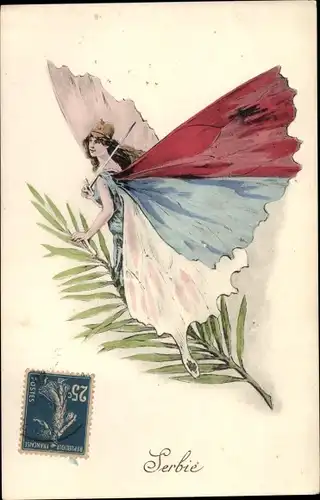 Ak Serbie, Aux Alliés, Serbien, Nationalallegorie, Schmetterling