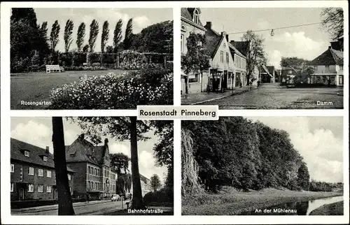 Ak Pinneberg in Holstein, Rosengarten, Damm, Bahnhofstraße, An der Mühlenau