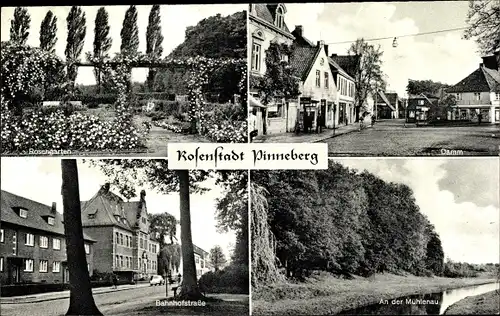 Ak Pinneberg in Holstein, Rosengarten, Damm, Bahnhofstraße, An der Mühlenau