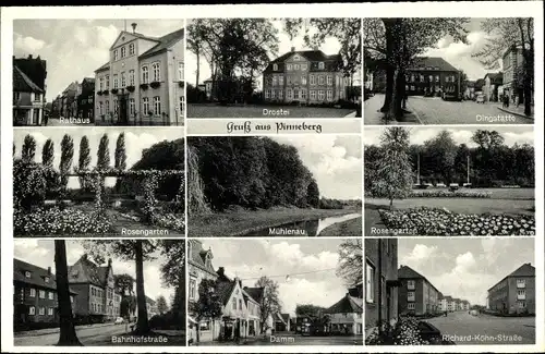 Ak Pinneberg in Holstein, Rosengarten, Damm, Bahnhofstraße, An der Mühlenau, Rathaus, Dingstätte