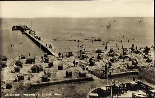 Ak Ostseebad Timmendorfer Strand, Strand mit Strandkörben, Steg