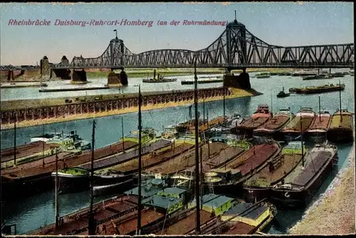Ak Homberg Ruhrort Duisburg im Ruhrgebiet, Rheinbrücke, Boote