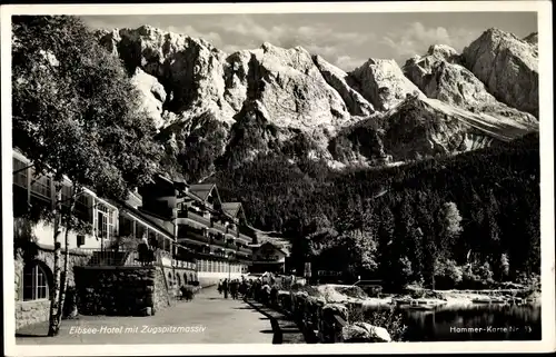 Ak Grainau in Oberbayern, Eibsee-Hotel, Zugspitzmassiv