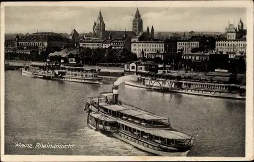 Ak Mainz am Rhein, Rheinansicht, Dampfer