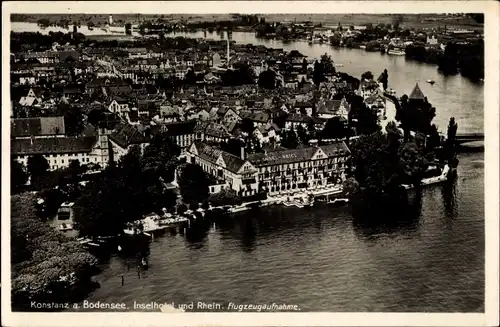 Ak Konstanz am Bodensee, Fliegeraufnahme vom Inselhotel am Rhein