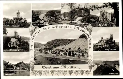 Ak Moselkern an der Mosel, Moselburgen, Bischofstein, Eltz, Thurant, Cochem