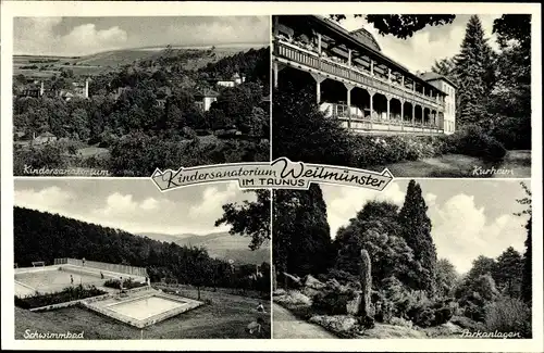 Ak Weilmünster im Taunus Hessen, Kindersanatorium, Kurheim, Schwimmbad, Parkanlage