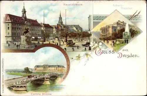 Litho Dresden, Hauptstraße, Albert Theater, Carola Brücke