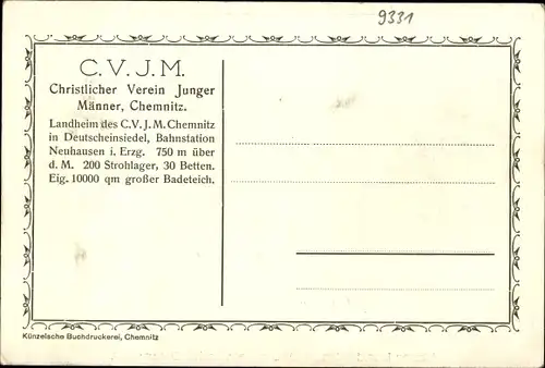 Ak Deutscheinsiedel Deutschneudorf im Erzgebirge, Landheim des C.V.J.M. Chemnitz