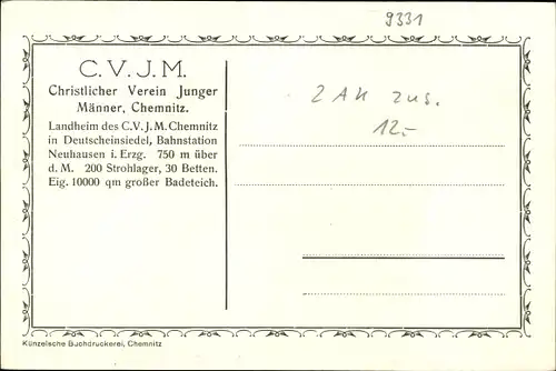 Ak Deutscheinsiedel Deutschneudorf im Erzgebirge, Landheim des Vereins christl. junger Männer CVJM