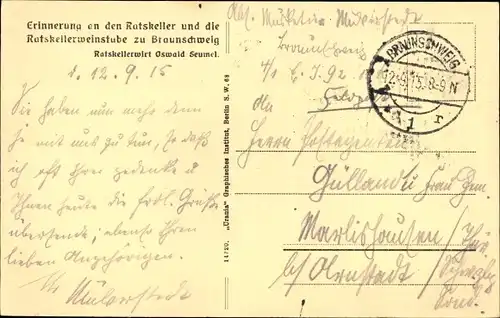 Ak Braunschweig in Niedersachsen, Ratskeller, Innenansicht