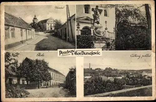Ak Horní Dunajovice Ober Dannowitz Südmähren, Kastel, Denkmal, Skola, Schule, Teilansicht