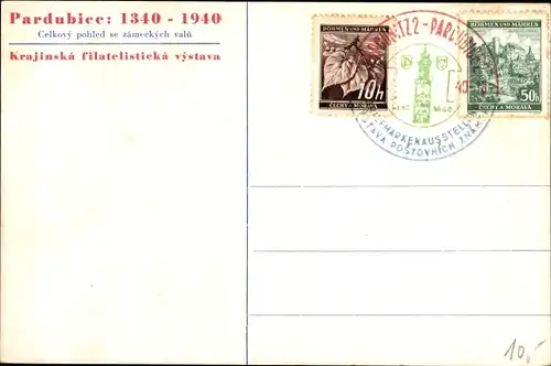 Ak Pardubice Pardubitz Stadt, 600 Jahrfeier 1340-1940, Gesamtansicht, Briefmarkenausstellung