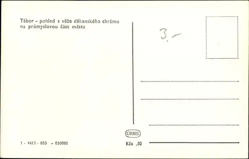 Ak Tábor Südböhmen, Pohled s veze dekanskeho chramu na prumyslovou cast mesta