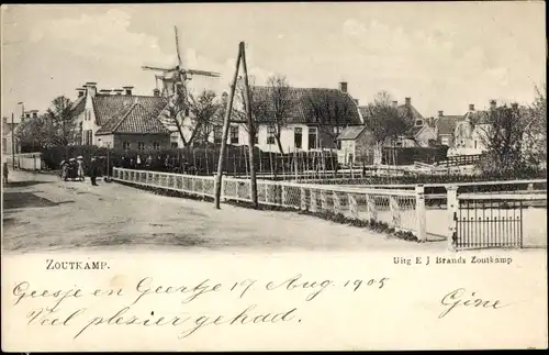 Ak Zoutkamp Groningen, Ortsansicht, Windmühle