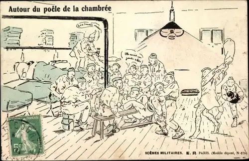 Künstler Ak Autour du poêle de la chambrée