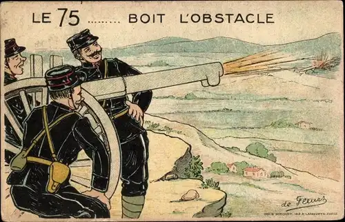 Künstler Ak de Fleurs, le 75 boit l'Obstacle, Soldaten an der Kanone, Abschuss