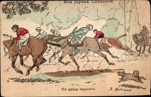 Künstler Ak Nos joyeux Cavaliers, un galop imprevu