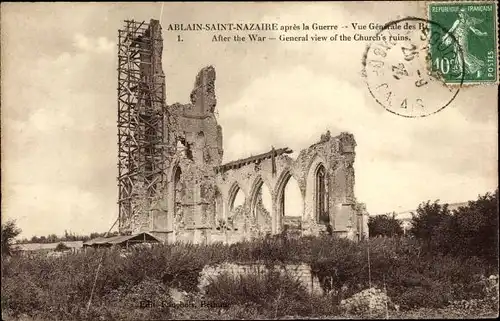 Ak Ablain Saint Nazaire Pas de Calais, Apres la Guerre, Kriegszerstörungen, I. WK