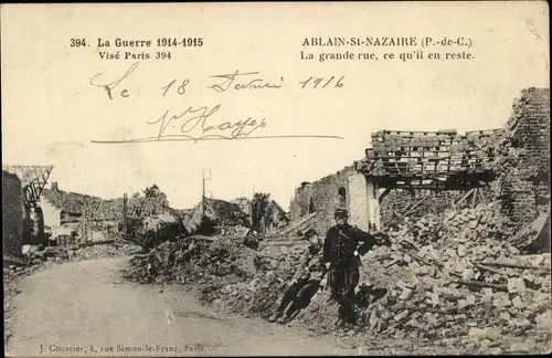 Ak Ablain Saint Nazaire Pas de Calais, La Grand Rue, Kriegszerstörungen, I. WK