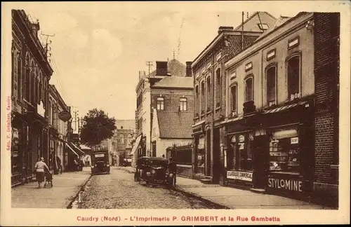 Ak Caudry Nord, L'Imprimerie P. Grimbert et la Rue Gambetta