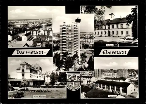 Ak Eberstadt Darmstadt in Hessen, Südstadt, KLiniken, Rathaus, Nordwestl. Teil der Stadt