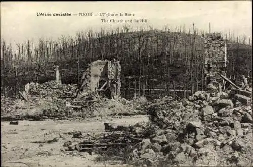 Ak Pinon Aisne, L'Eglise et la Butte