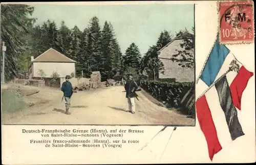 Ak Senones Sens Lothringen Vosges, Deutsch-französische Grenze auf der Straße von Saint-Blaise