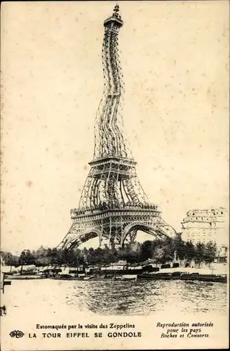 Ak Paris VII, La Tour Eiffel, Eiffelturm, Estomaquee par la visite des Zeppelins